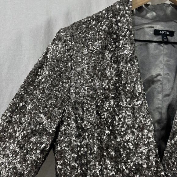 Apt 9 Sequin Silver Open Front Blazer Jacket Womens Size M Party Festive Glam - Picture 4 of 12